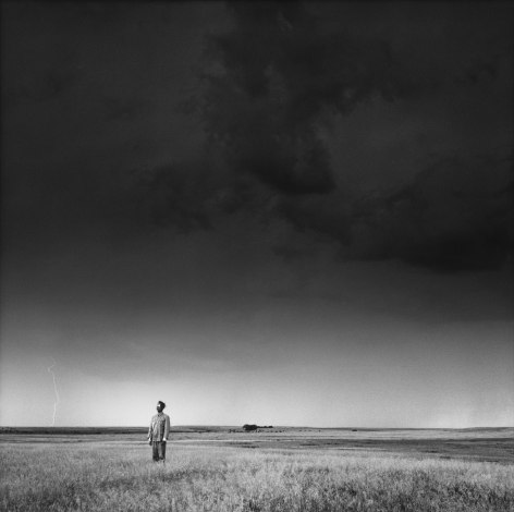 Tseng Kwong Chi,&nbsp;Lightning Field, North Dakota, 1986. Gelatin silver print, image: 15&nbsp;x 15&nbsp;inches, frame: 24 x 24 inches.