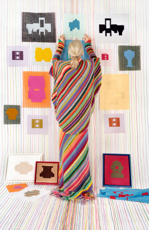 Rachel Perry,&nbsp;Lost in My Life (Needlepoint Standing Arranging), 2023. Archival pigment print, 30 x 19 1/2 inches.