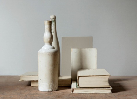 Mary Ellen Bartley,&nbsp;Two Bottles on Left, 2022,&nbsp;from the series Morandi&#039;s Books. Archival pigment print, 13 x 18 inches.
