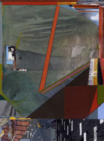 Mary Lum, Crosswalk, 2022. Acrylic, gouache, photo collage on paper, 17 3/4 x 14 3/4 inches.