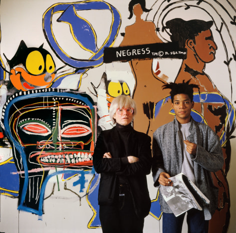 Jean-Michel Basquiat and Andy Warhol, New York, 1985. Chromogenic print, 19 1/2 x 19 1/2 inches.&nbsp;