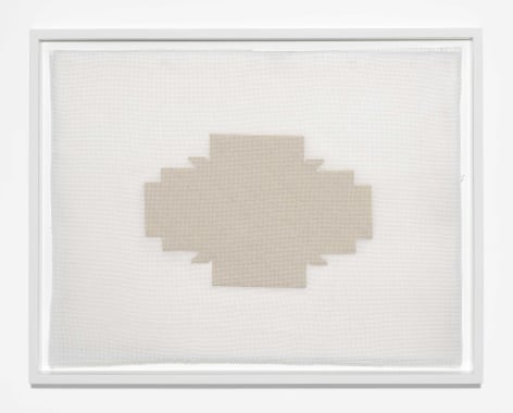 Rachel Perry,&nbsp;Garlic: Born to Run, 2021. Wool and silk on canvas with artist frame, 13 3/4 x 17 3/4 inches.