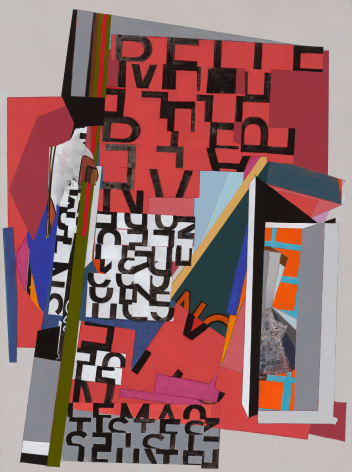 Mary Lum, Poster, 2021. Acrylic, found paper, and photo collage on paper. 30 x 22 inches.