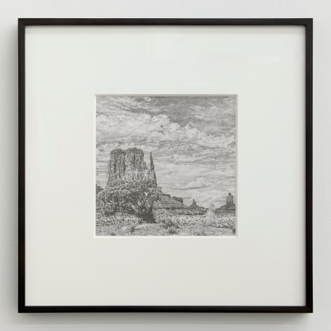 Kang Seung Lee,&nbsp;Untitled (Tseng Kwong Chi, Monument Valley, Arizona (Facing Rock), 1979), 2021. Graphite on paper, image: 8 x 8 inches, frame: 16 x 16 inches.