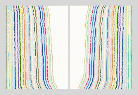 Chiral Lines 22, marker and pen on paper. 30 x 22 3/8 inches&nbsp;each, 30 x 45 inches overall