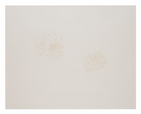Halos, Gardner Museum&nbsp;445-019, 2018.&nbsp;Braille punch, gold leaf, and graphite on paper.