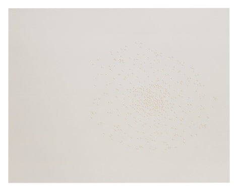 Halos, Gardner Museum&nbsp;445-017, 2018.&nbsp;Braille punch, gold leaf, and graphite on paper.