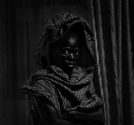 Zanele Muholi,&nbsp;Wenzeni II, City Lodge Hotel, Johannesburg,&nbsp;2019, from the series Somnyama Ngonyama. Gelatin silver print, 27 5/8 x 29 1/2 inches.