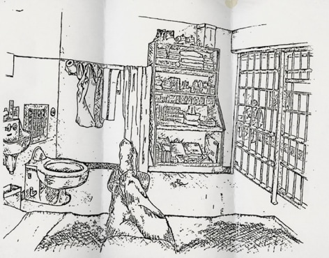 Amy Elkins,&nbsp;Sketch of a death row cell interior by a then 23 year old man who&nbsp;has been serving time on death row for over 13 years, 2010, 11 x 14 inch archival pigment print.