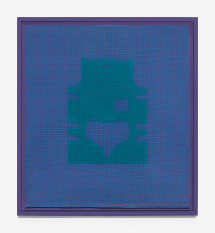 Rachel Perry,&nbsp;Homestyle Chicken Stock: The Bluest Eye, 2022-2023. Wool and silk on canvas with artist frame, 18 x 16 1/2 inches.