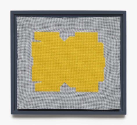 Rachel Perry,&nbsp;Cream Cheese: Vanishing Half, 2021-2023. Wool and silk on canvas with artist frmae, 12 x 13 1/2 inches.
