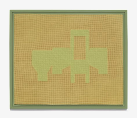 Rachel Perry,&nbsp;Baking Cups: Clean, 2021-2023. Wool and silk on canvas with artist frame, 16 1/2 x 19 1/4 inches.
