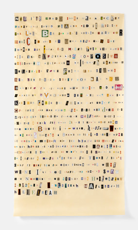 Soundtrack to My Life:&nbsp;Hallelujah by Leonard Cohen (Restaurant), 2018. Magazine clippings and polyvinyl adhesive on kozo paper. 71 x 38 1/2 inches.