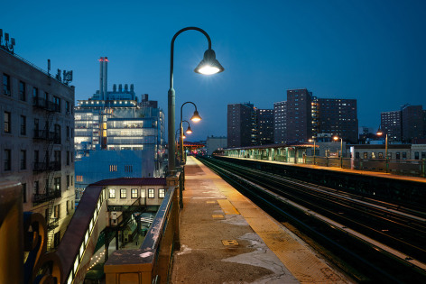 Lynn Saville,&nbsp;Elevated Platform at West 125th Street, 2023. Archival pigment print, 29 11/16 x 43 inches.