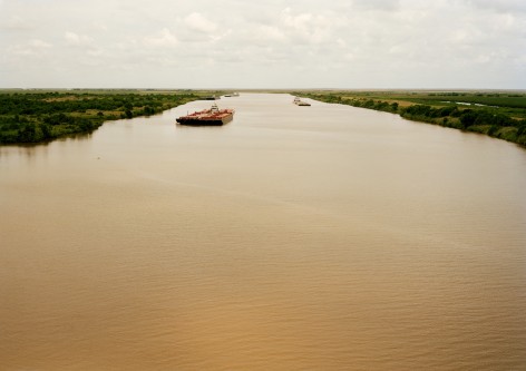 Untitled (Intracoastal Waterway with Red Barge), Bolivar Peninsula, Texas, 2015. 39 x 55 or 55 x 78 inch chromogenic Print.