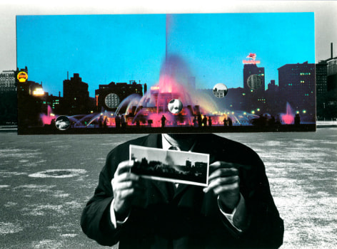 Kenneth Josephson,&nbsp;Postcard Visit, Chicago,&nbsp;1969. Vintage gelatin silver photograph and duotone collage,, 4 3/4 x 6 inches.&nbsp;