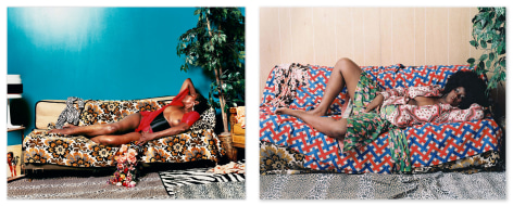 Mickalene Thomas,&nbsp;Madame Mama Bush and&nbsp;Afro Goddess with Hands Between Legs, 2006/2008. Chromogenic print, 2 panels;&nbsp;