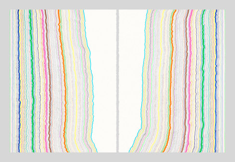 Chiral Lines 23, marker and pen on paper. 30 x 22 3/8 inches&nbsp;each, 30 x 45 inches overall