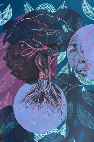 Delita Martin Purple Moon, 2025 acrylic, charcoal, pastel, silkscreen 60 x 40 inches