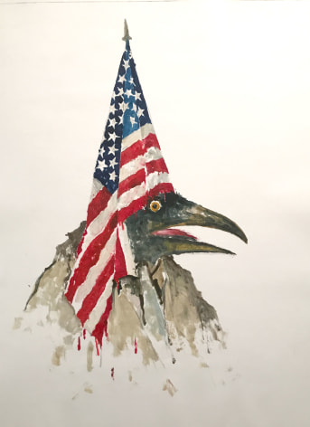 John Alexander Another Raven Maniac, 2017 monotype on Fabriano Rosaspina paper 39 x 27 1/2 inches signed bottom right front (JoA-185)