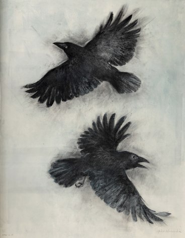 John Alexander  Black Crows, 2017  monotype and pastel on paper  32 x 25 inches  Inquire