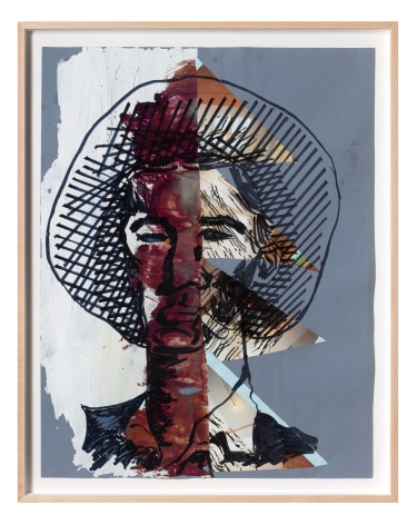 Shane Tolbert Fractured Cowboy, 2022 acrylic, ink, collage on paper paper: 25 1/2 x 19 5/8 inches  frame: 28 1/4 x 22 3/8 x 1 1/2 inches