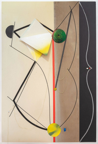 Carl Hazlewood  BlackHead Anansi Her Slow Dance, 2022  polyester, cut Hahnemuhle paper, vinyl tape, push pins, map pins, oil pastel, acrylic, metallic cord, pigment ink  51 x 34 inches