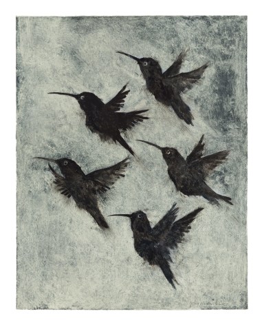 John Alexander Hummingbirds at Night, 2012 monotype from steel and aluminum plates with hand coloring paper: 19 x 15 inches frame: 26 x 22 inches