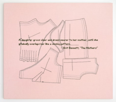 Elaine Reichek A Daughter (Brit Bennett), 2019 hand embroidery on linen 23 x 26 inches