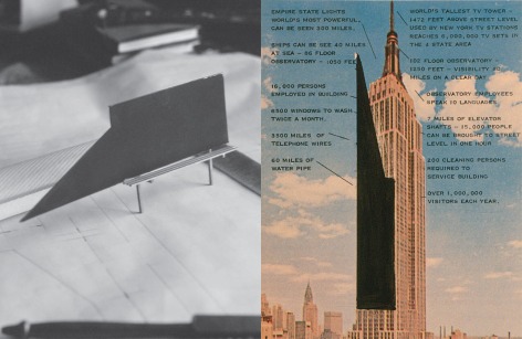 Lo Wooster Proposals, 1979 Ted Stamm, Lo Wooster billboard proposal, 1979 and Empire State Building site-specific proposal, 1979. Ted Stamm Archive &copy; 2021.