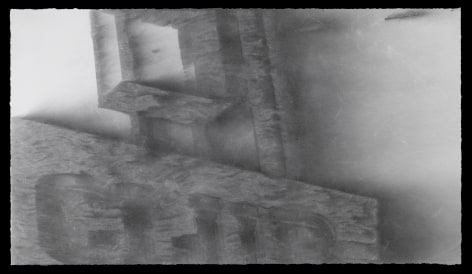 Nick Vaughan &amp; Jake Margolin Quiet Room (Wichita, Kansas), 2023 Charcoal powder and wind on paper paper: 25 3/8 x 45 1/8 inches frame: 29 1/2 x 49 x 2 1/4 inches