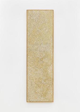 Ficus Interfaith  Winged Genie with Sacred Tree, 2020 cementitious terrazo in oak frame 48 x 14 x 1 1/4 inches