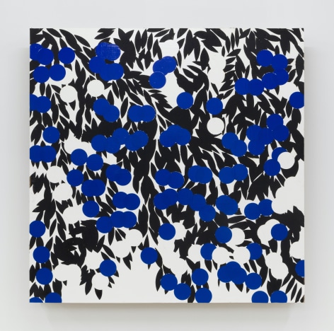 Donald Sultan Blue and Black Mimosa Dec 2 2022, 2022 enamel, tar, and graphite on masonite 48 x 48 x 5 inches