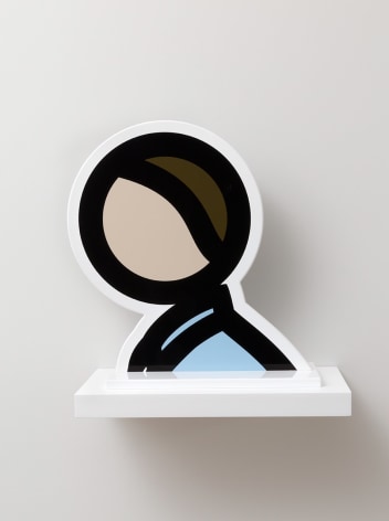 Julian Opie  Bobby (from Heads Series), 2017  screenprint on sprayed aluminum  13 3/8 x 13 inches  base: 5 1/8 x 11 inches  Edition of 20  signed and numbered