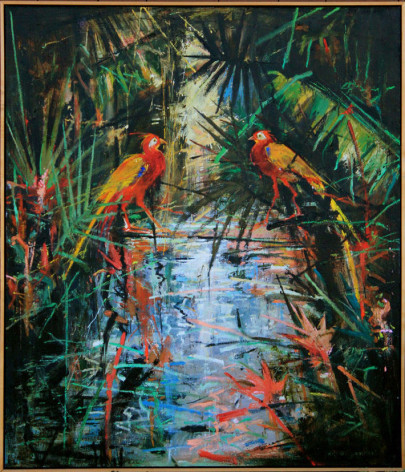 John Alexander The Jungle Birds Showdown, 1987 oil on canvas canvas: 70 x 60 inches frame: 71 5/8 x 61 5/8 inches