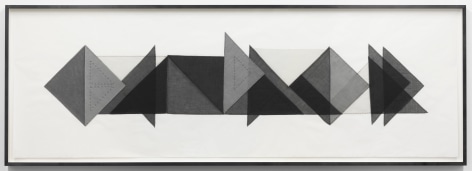 Elaine Reichek Triangles #3, 1977 organdy sewn to Kozoshi paper canvas: 25 x 77 inches framed: 27 3/4  x 79 3/4 inches
