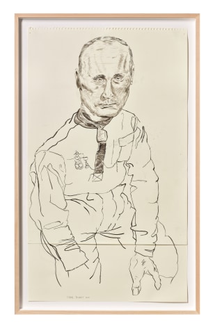 Shane Tolbert Putin in Time-Out, 2023 ink, charcoal on paper paper: 31 x 18 inches  frame: 33 3/4 x 23 x 1 1/2 inches