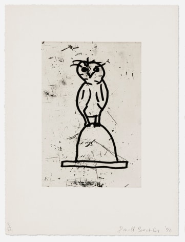 Donald Baechler Owl (from the Owls Portfolio), 1992 signed, dated, and numbered recto aquatint, photo-etching and open-bite etching on Somerset image: 15&frac34; x 10⅞ inches paper: 25 x 19 inches Edition 3 of 24
