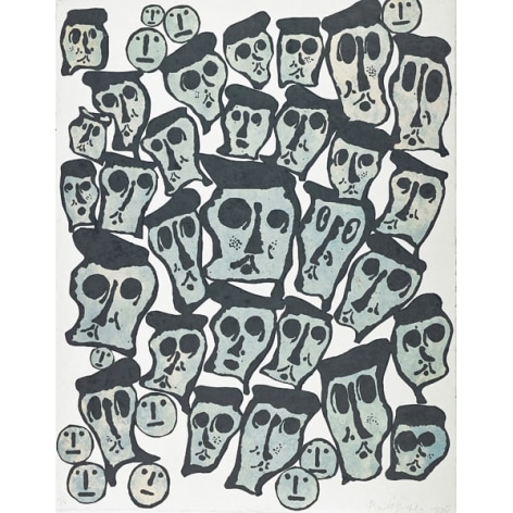 Donald Baechler Untitled #5 (From the Crowds Portfolio), 1990   woodcut on handmade Nepali paper (hand-dyed with indigo) 43 x 34 inches Edition of 35 with 3 AP bottom right front  Publisher: Baron/Boisant&eacute; Editions, New York