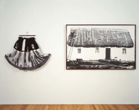 Elaine Reichek Whitewash (Galway Cottage), 1992-93 knitted wool yarn, hanger, and gelatin silver print in 2 parts 43 x 133 inches
