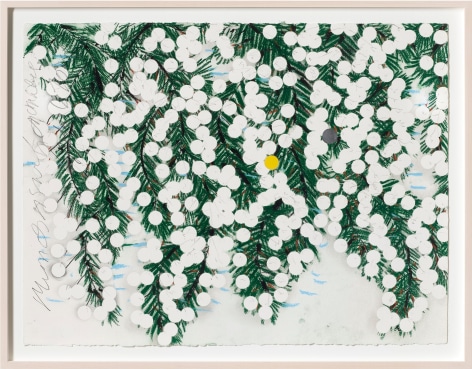 Donald Sultan Mimosa With Anomaly July 6 2023, 2023 signed and titled along left edge of paper conte, yellow and silver acrylic on cold pressed paper paper: 22 1/2 x 30 inches frame: 27 x 33 3/8 inches