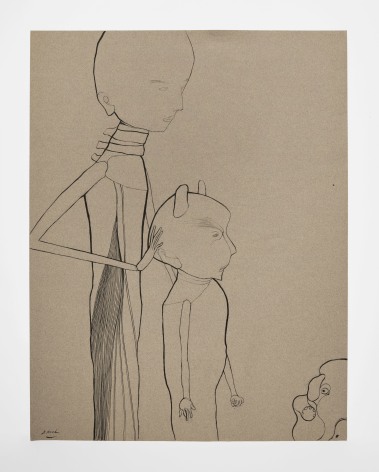 Dorothy Hood The Little Devil, 1980s signed bottom left front pen and ink on gray Canson paper 25 1/4 x 19 1/2 inches