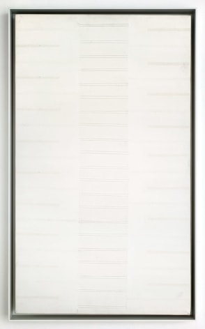 Elaine Reichek Untitled #15, 1972 gesso, acrylic, thread, and graphite on canvas  canvas: 24 x 14 inches framed: 24 7/8 x 14 7/8 inches