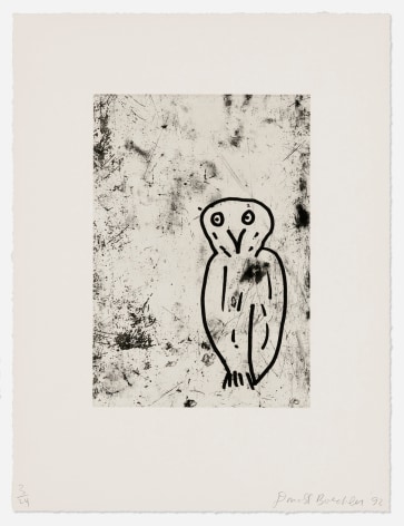 Donald Baechler Owl (from the Owls Portfolio), 1992 signed, dated, and numbered recto aquatint, photo-etching and open-bite etching on Somerset image: 15&frac34; x 10⅞ inches paper: 25 x 19 inches Edition 3 of 24