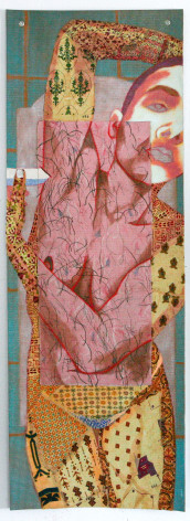 Preetika Rajgariah piece of mind comes piece by piece, I, 2023 yoga mat, vintage saris, water based paints 24 x 68 inches