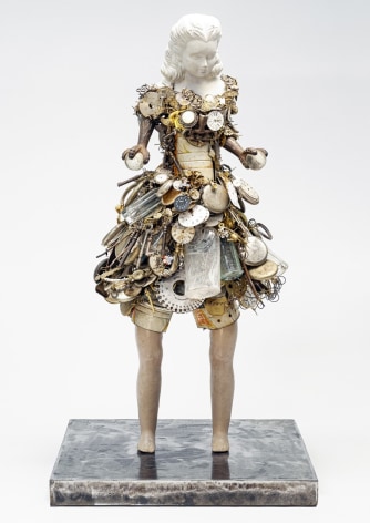 Karin Broker Girl juggling balls, 2020 porcelain, glass, metal, miscellaneous objects, wire 27 1/4 x 12 x 10 inches