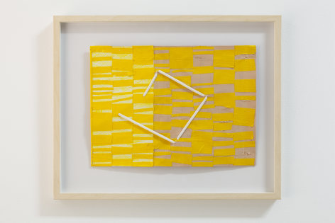 Nathaniel Donnett Time &ndash; Space &ndash; Settlement, 2021 duct tape, paper, shoelace, color pencil 14 x 16 1/2 x 1 inches