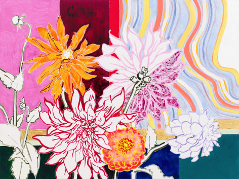 Robert Kushner Santa Ana Wind, 2024 acrylic, oil, gold leaf on canvas 36 x 48 inches