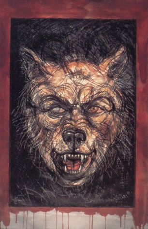 Luis Jim&eacute;nez  #12 Canine - Self Portrait (Lobo), 1985  hand colored lithograph  52 1/4 x 34 3/4 inches  $30,000