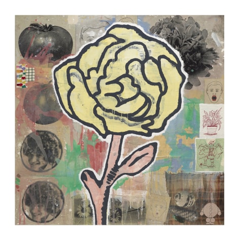 Donald Baechler  Yellow Flower, 2005  acrylic and fabric collage on canvas  80 x 80 inches  Inquire